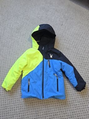 Spyder Colorblock Kids Ski Jacket - Neon Yellow, Blue, Black
